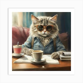 Cat With Glasses 11 Art Print