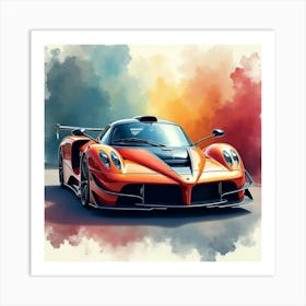 Pagani Huayra Bc Amidst A Vivid, Colorful Watercolor Setting, No Logos Art Print