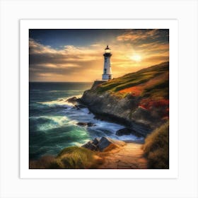 Lighthouse At Sunset 7 Art Print