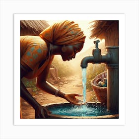 African Woman Drinking Water Art Print