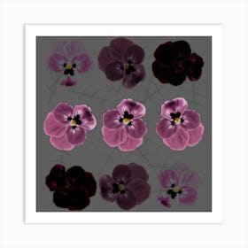 9 Pink Viola Flowers On A Gray Background Art Print