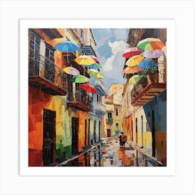 Umbrellas In The Rain 1 Art Print