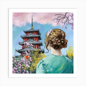 Girl Looking At A Pagoda Art Print