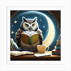 Owl Reading A Book Art Print