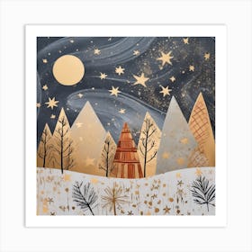 Christmas Trees In The Snow Art Print