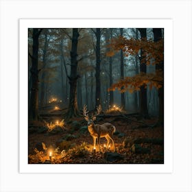 Deer In The Forest 12 Art Print