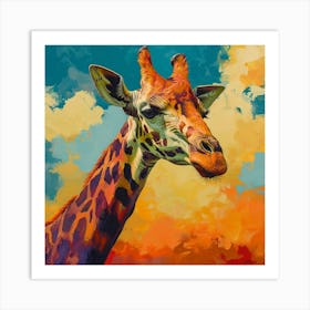 Impasto Warm Giraffe Portrait 2 Art Print