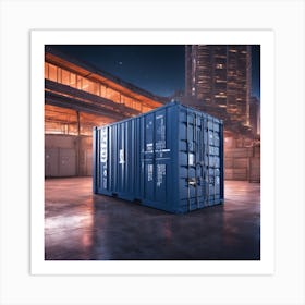 Two Containers On The Concrete Floor, The Background Is The Starry Sky As Well As The City Night Sce (1) Art Print