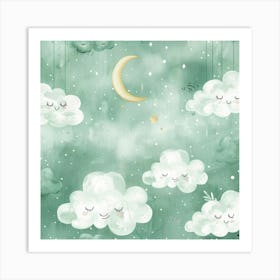 Clouds And Moon Art Print