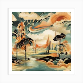 Art Deco landscape Art Print