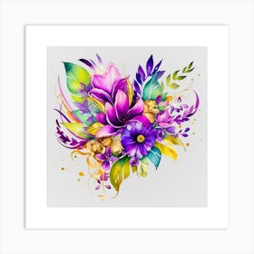 Watercolor Mardi Gras Flower Bouquets 1 Art Print