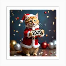 Flux Dev Vibrant Orange Tabby Cat Wearing A Miniature Santa Cl 2 Art Print