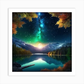 Night Sky Over Lake 20 Art Print