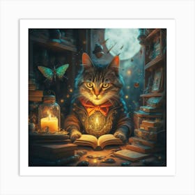 Cat Reading A Book Art Print