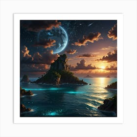 Moon Over The Ocean Art Print