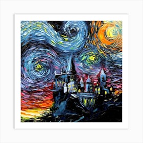 Hogwarts Castle Van Gogh Starry Night Art Print