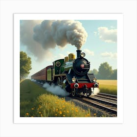 Historic Locomotive Gliding Through A Peaceful Country Scene 1 Art Print