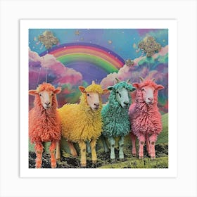 Rainbow Sheep Glitter Collage Art Print