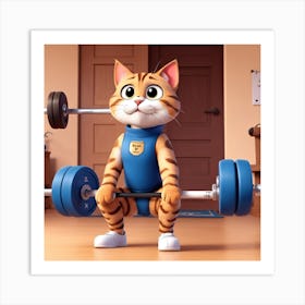 Cat Lifting Weights Art Print