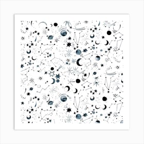Horoscope Constellations Planets Moons White Square Art Print
