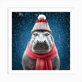 Firefly Picturesque, Winter, Wonderland, Heart Melting, Adorable, Hippo, Cozy, Knit, Cap, Scarf, Fal (3) Art Print