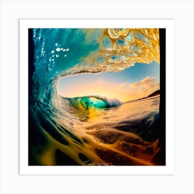 Wave At Sunset Art Print