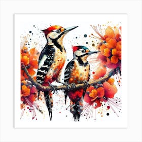A Pair Of Woodpecker Birds Art Print