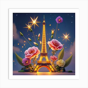 Roses And Eiffel Tower Art Print