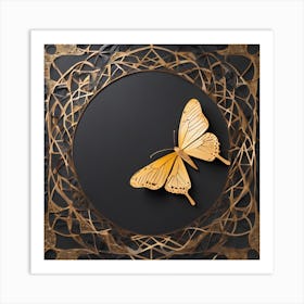 Golden Butterfly In Frame Art Print