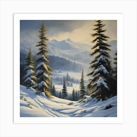 A Scottish Landscape, The Highlands in the Snow 4 Art Print