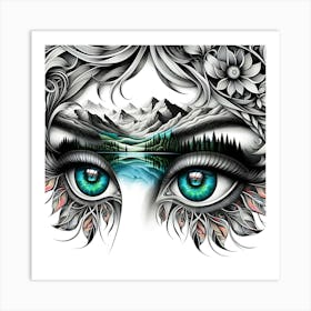 Abstract Eyes With Landscape Art Print