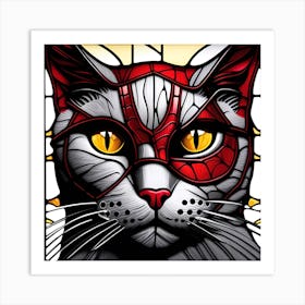 Cat, Pop Art 3D, stained glass scat superhero limited edition 2/60 Art Print