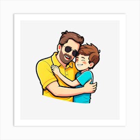 Father And Son Hugging Art Print