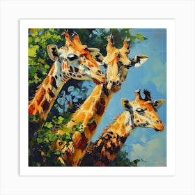 Herd Of Giraffe Portrait Brushstroke 4 Art Print