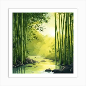 A Stream In A Bamboo Forest At Sun Rise Square Composition 119 Art Print