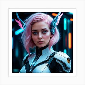 Futuristic Girl With Pink Hair 5 Art Print