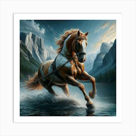 Horse Running In Water 1 Art Print