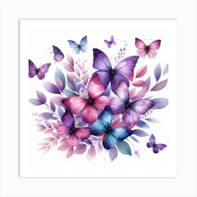 Butterflies On A White Background 1 Art Print