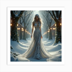 Beautiful Woman In Snow Art Print