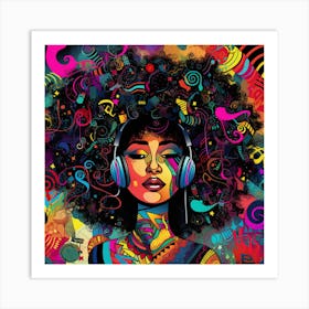 Afro Girl With Headphones 6 Art Print