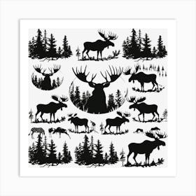 Moose Silhouettes 1 Art Print