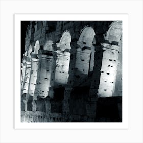 Colosseum Night Photo Square Dark Black And White Rome Italy Travel Italian Antic Roman Stone Photography Living Room Bedroom Art Print