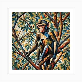 Monkey in a Tree Cubism Art Print