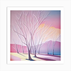 Bare Trees At Sunset Art Print