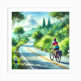 Watercolor Of A Cyclist Art Print