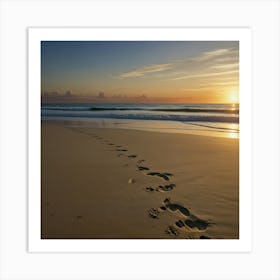 A Tranquil Beach At Sunset With Footprints In The Sand And Gentle Waves Lapping The Shore 2 Art Print