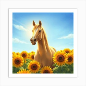 Horse In Sunflower Field 24 Art Print