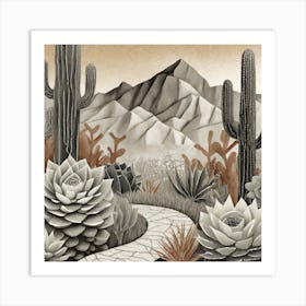 Firefly Modern Abstract Beautiful Lush Cactus And Succulent Garden Path In Neutral Muted Colors Of T (4) Art Print