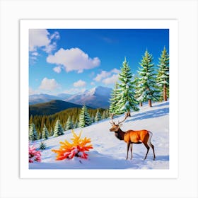 Deer In The Snow Art Print