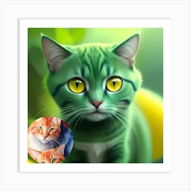 Green Cat With Yellow Eyes Art Print